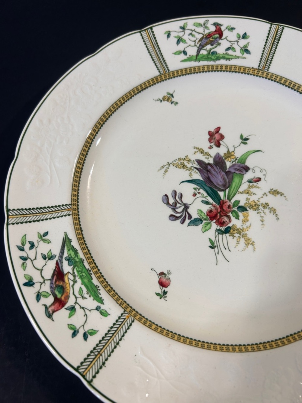 Spode Copeland Embossed June Floral & Bird Dinner Plate - Circa 1919-1925